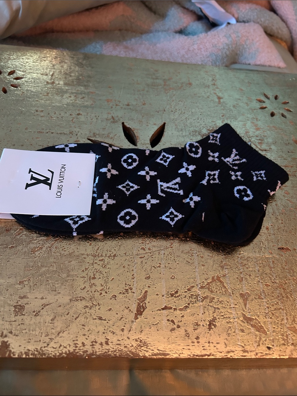 Louis Vuitton Black & White Monogram Ankle Socks